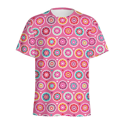 Pink Girly Flower Pattern Print Men's Sports T-Shirt