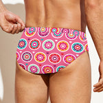 Pink Girly Flower Pattern Print Men's Swim Briefs