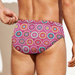 Pink Girly Flower Pattern Print Men's Swim Briefs