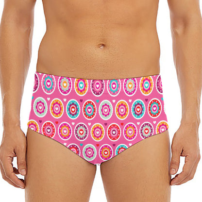 Pink Girly Flower Pattern Print Men's Triangle Swim Briefs