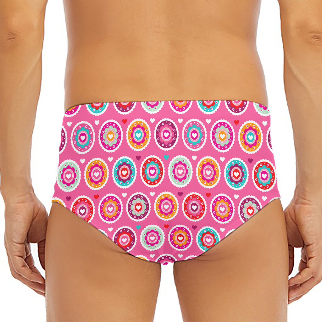 Pink Girly Flower Pattern Print Men's Triangle Swim Briefs