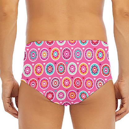 Pink Girly Flower Pattern Print Men's Triangle Swim Briefs