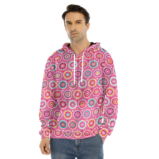 Pink Girly Flower Pattern Print Men's Velvet Pullover Hoodie