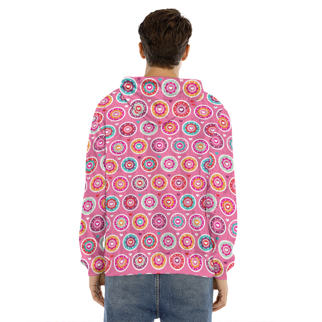Pink Girly Flower Pattern Print Men's Velvet Pullover Hoodie