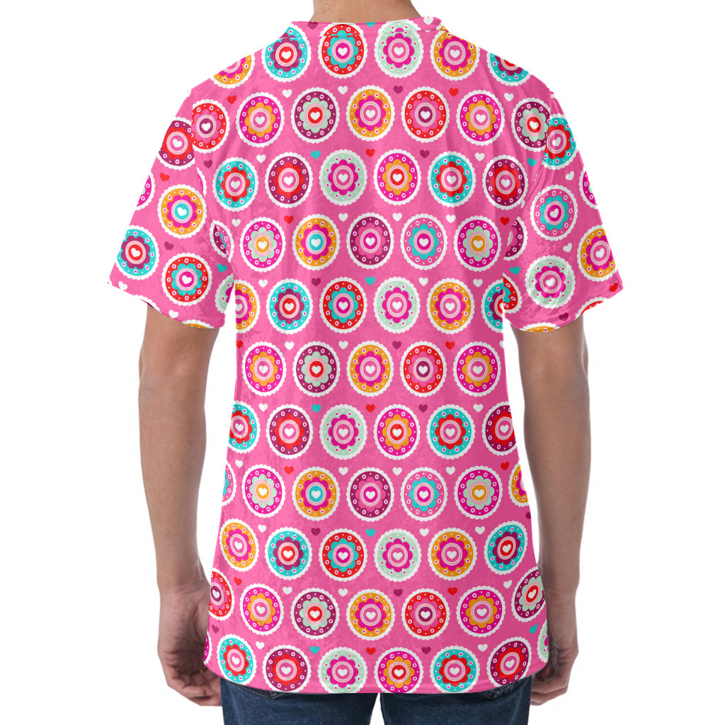Pink Girly Flower Pattern Print Men's Velvet T-Shirt