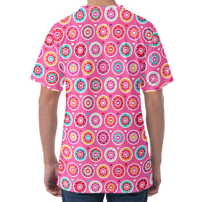 Pink Girly Flower Pattern Print Men's Velvet T-Shirt