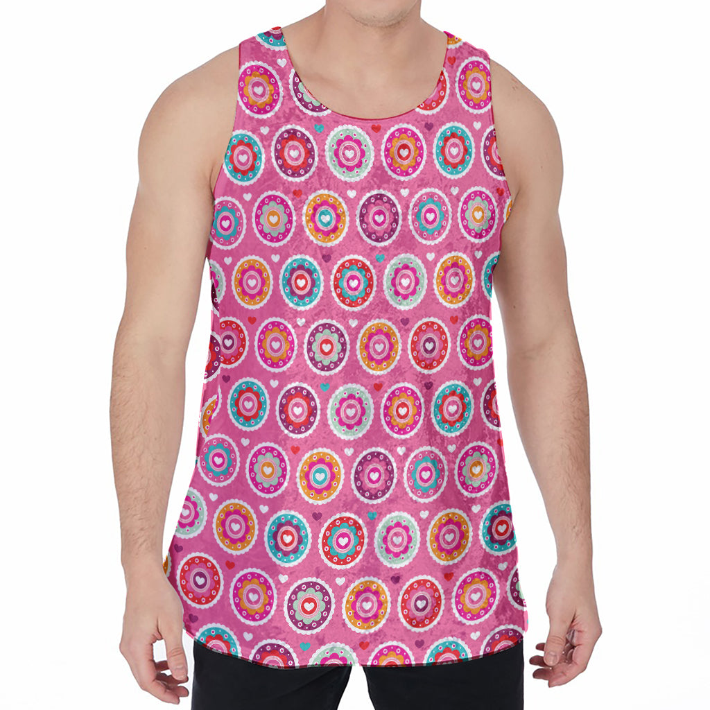 Pink Girly Flower Pattern Print Men's Velvet Tank Top