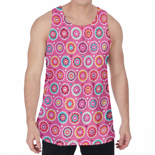 Pink Girly Flower Pattern Print Men's Velvet Tank Top