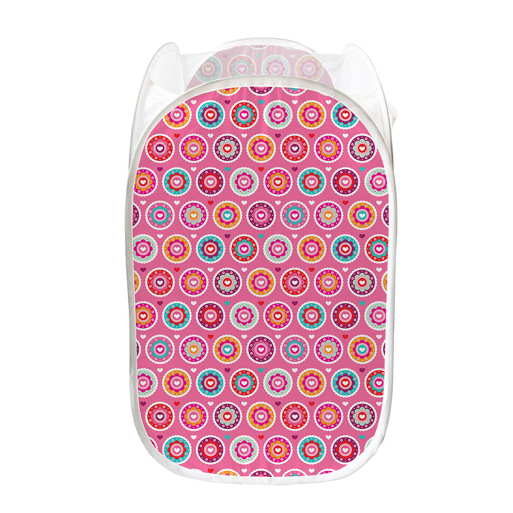 Pink Girly Flower Pattern Print Mesh Laundry Hamper