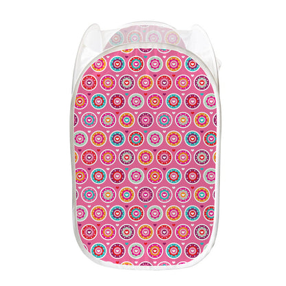 Pink Girly Flower Pattern Print Mesh Laundry Hamper