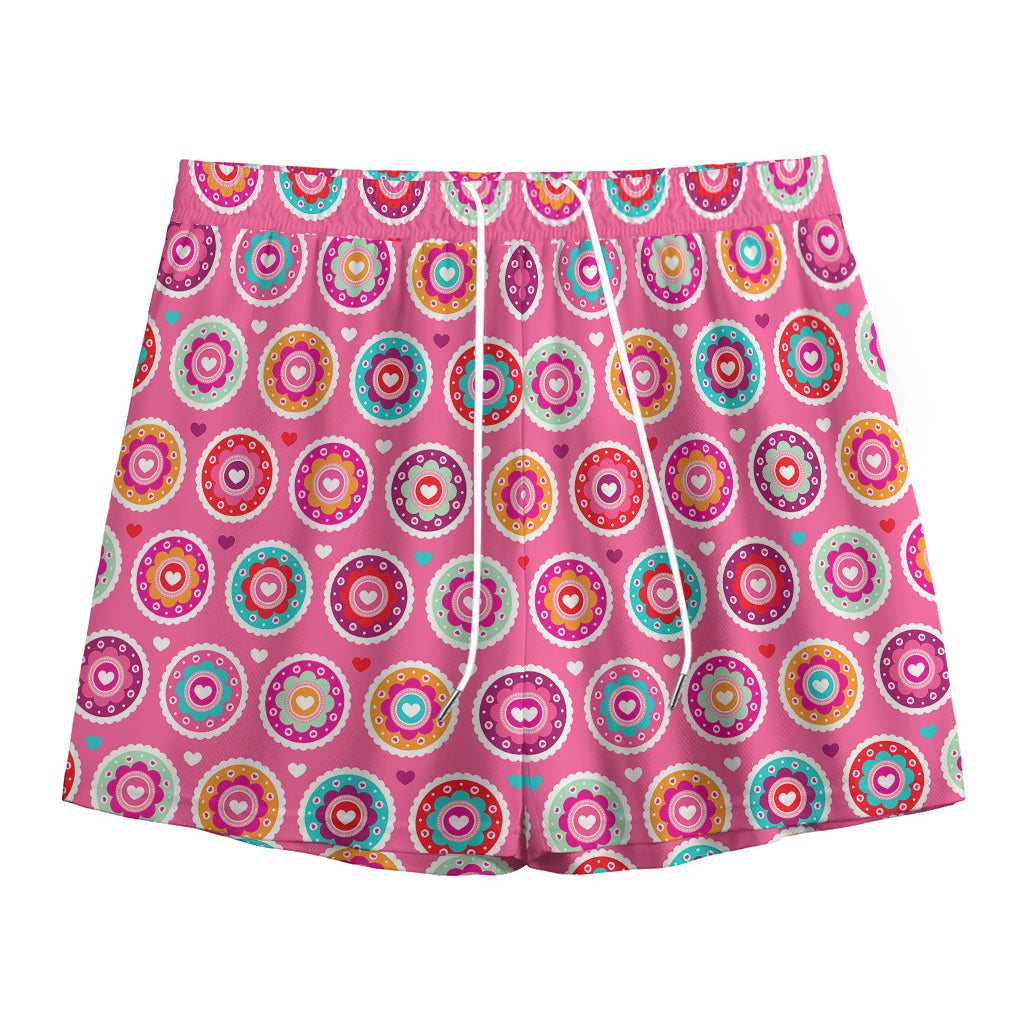 Pink Girly Flower Pattern Print Mesh Shorts