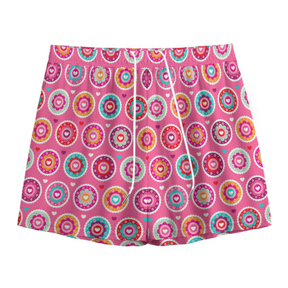 Pink Girly Flower Pattern Print Mesh Shorts