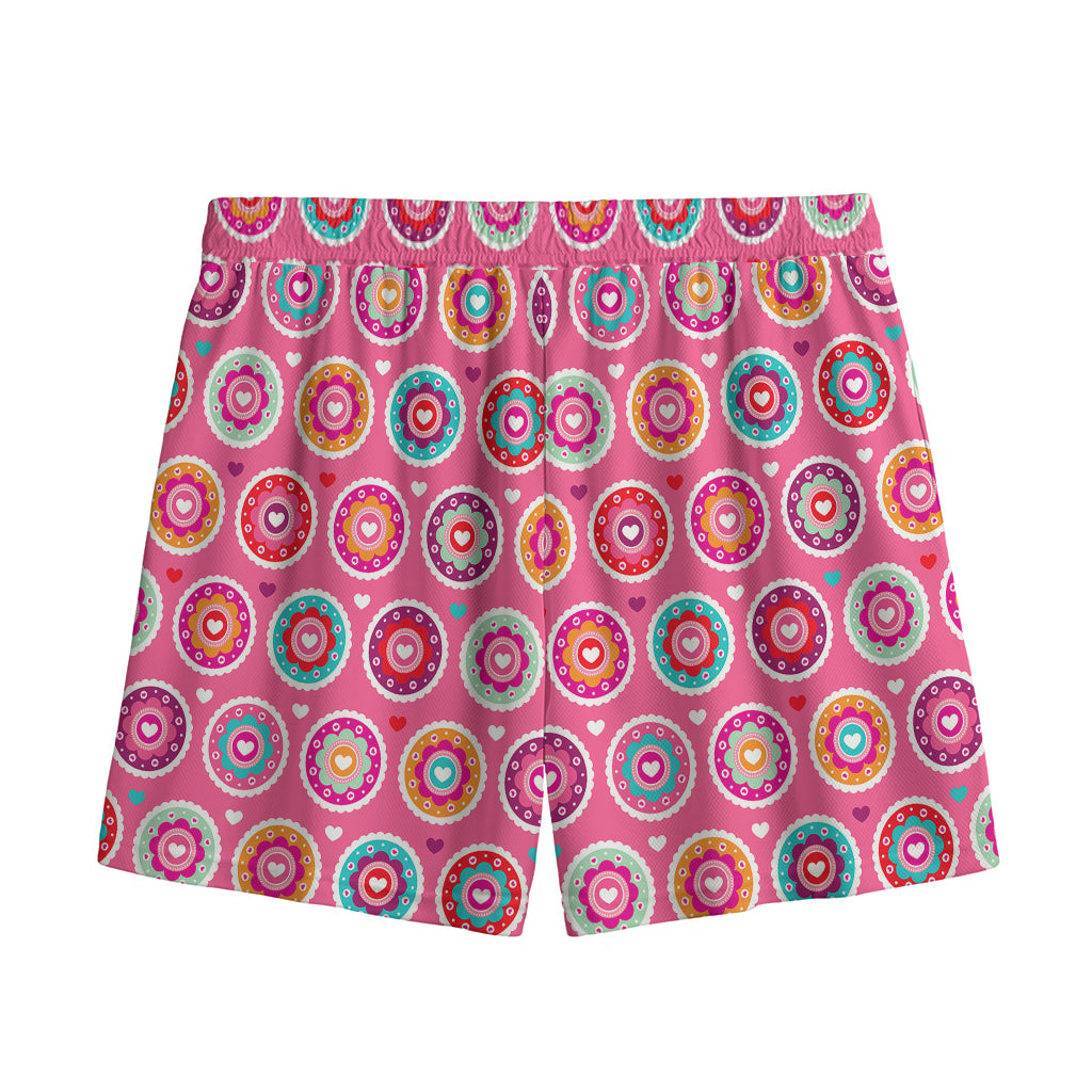 Pink Girly Flower Pattern Print Mesh Shorts
