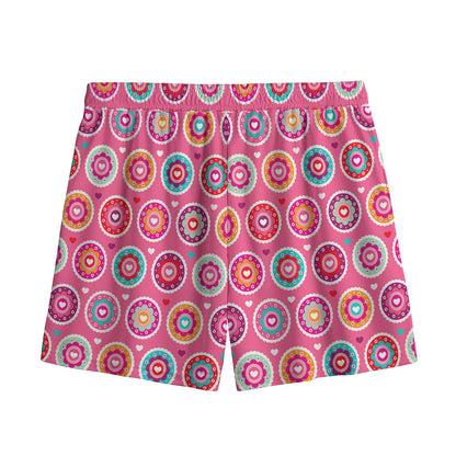 Pink Girly Flower Pattern Print Mesh Shorts