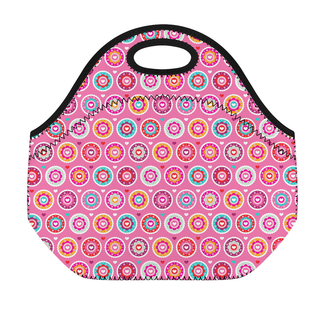 Pink Girly Flower Pattern Print Neoprene Lunch Bag