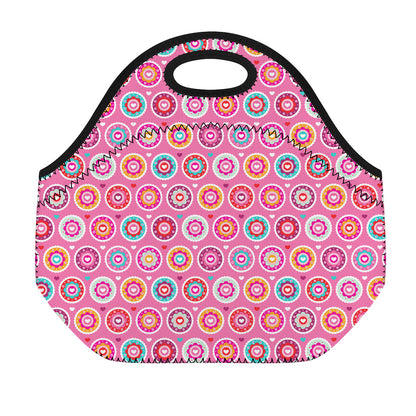 Pink Girly Flower Pattern Print Neoprene Lunch Bag