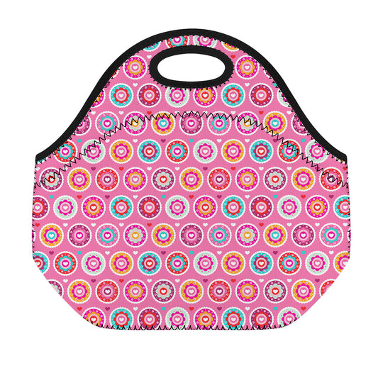 Pink Girly Flower Pattern Print Neoprene Lunch Bag
