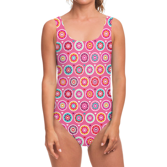 Pink Girly Flower Pattern Print One Piece Swimsuit