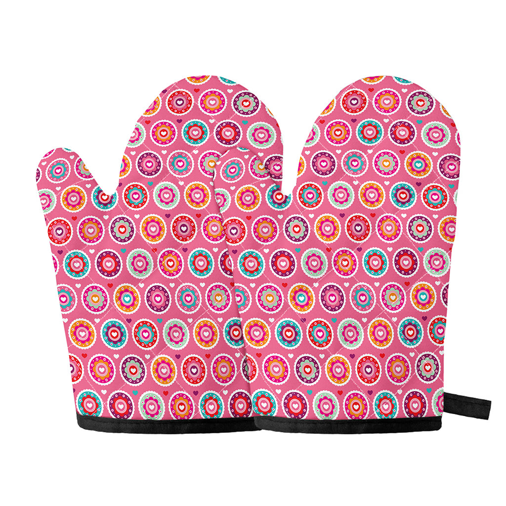 Pink Girly Flower Pattern Print Oven Mitts