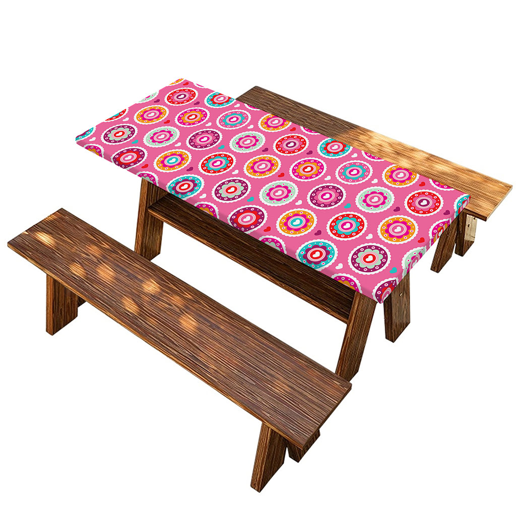 Pink Girly Flower Pattern Print Picnic Table Cover