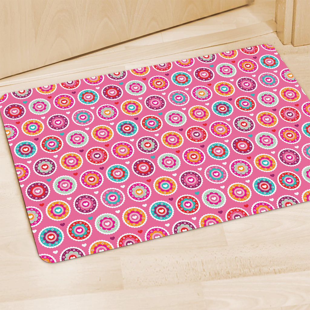 Pink Girly Flower Pattern Print Polyester Doormat