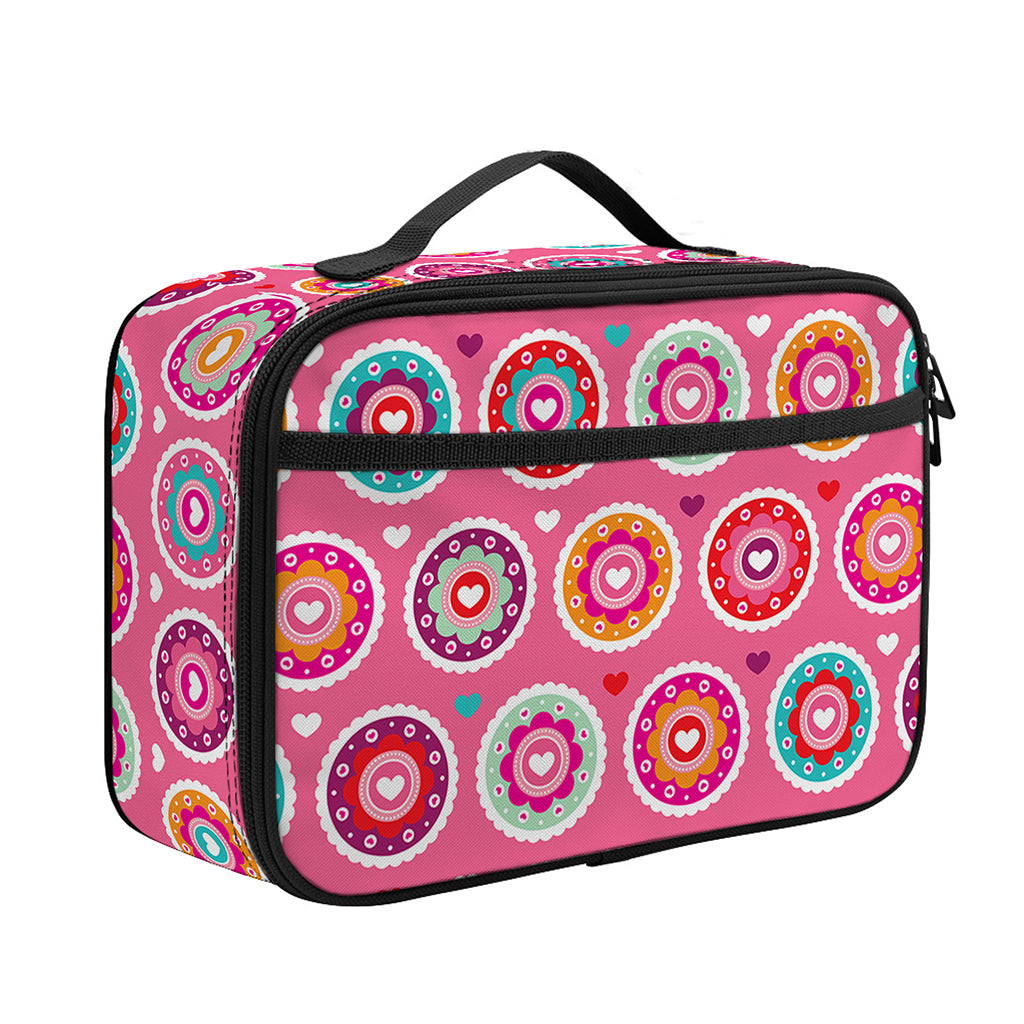 Pink Girly Flower Pattern Print Portable Lunch Bag