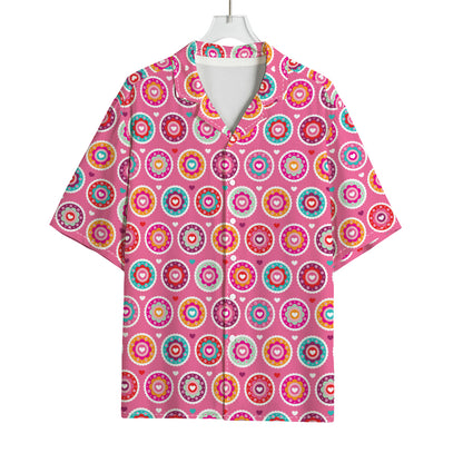 Pink Girly Flower Pattern Print Rayon Hawaiian Shirt