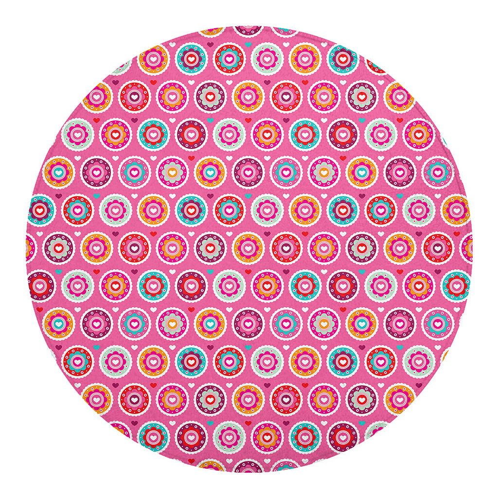 Pink Girly Flower Pattern Print Round Blanket