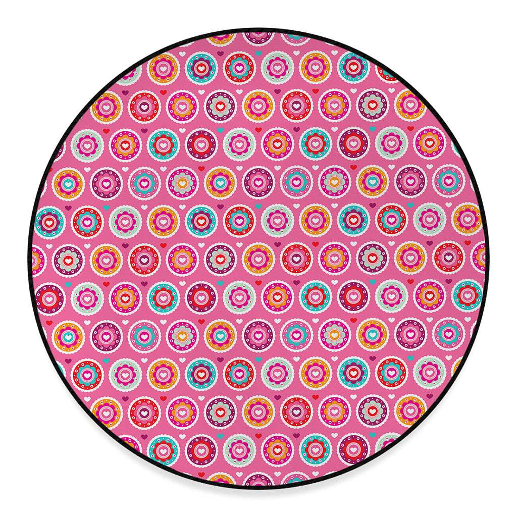 Pink Girly Flower Pattern Print Round Floor Mat