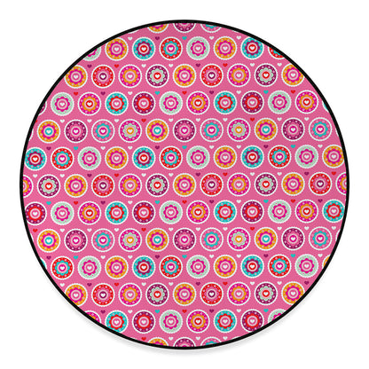 Pink Girly Flower Pattern Print Round Floor Mat