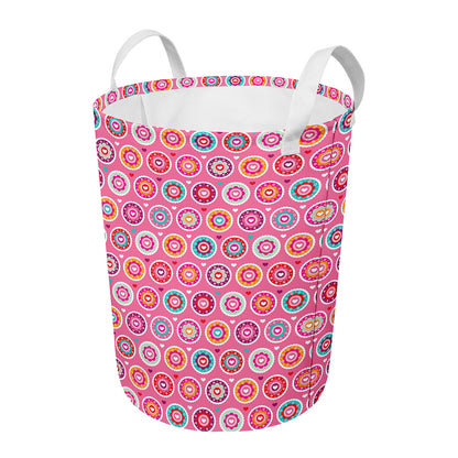 Pink Girly Flower Pattern Print Round Laundry Basket