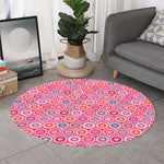 Pink Girly Flower Pattern Print Round Rug