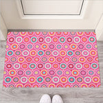 Pink Girly Flower Pattern Print Rubber Doormat