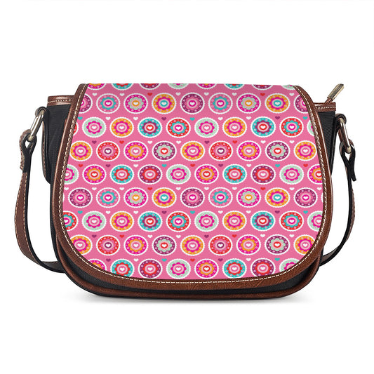 Pink Girly Flower Pattern Print Saddle Bag