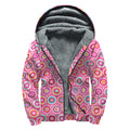 Pink Girly Flower Pattern Print Sherpa Lined Zip Up Hoodie