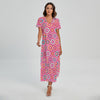 Pink Girly Flower Pattern Print Short Sleeve Maxi Dress