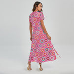 Pink Girly Flower Pattern Print Short Sleeve Maxi Dress