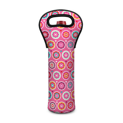 Pink Girly Flower Pattern Print Single Neoprene Wine Tote