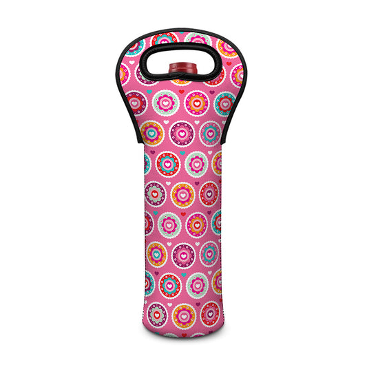 Pink Girly Flower Pattern Print Single Neoprene Wine Tote