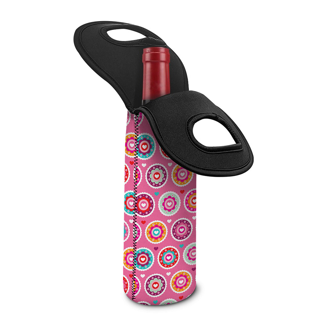 Pink Girly Flower Pattern Print Single Neoprene Wine Tote