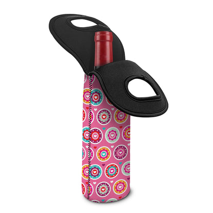 Pink Girly Flower Pattern Print Single Neoprene Wine Tote