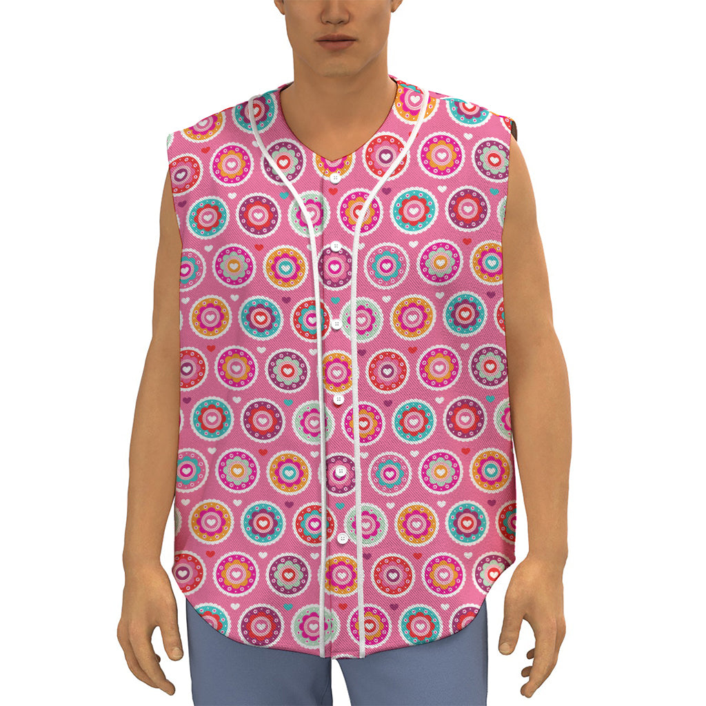 Pink Girly Flower Pattern Print Sleeveless Baseball Jersey