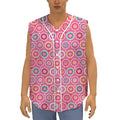 Pink Girly Flower Pattern Print Sleeveless Baseball Jersey