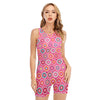 Pink Girly Flower Pattern Print Sleeveless One Piece Swimsuit