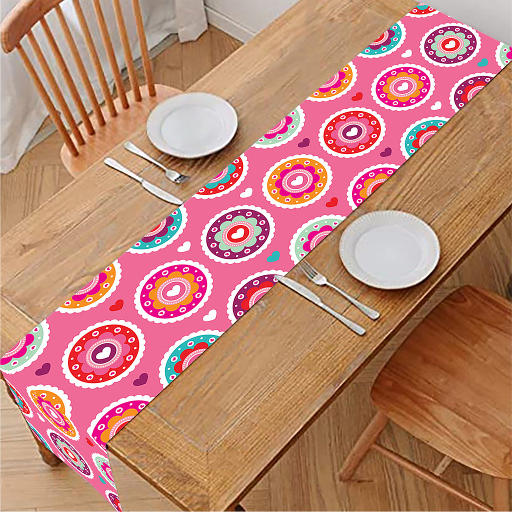 Pink Girly Flower Pattern Print Table Runner