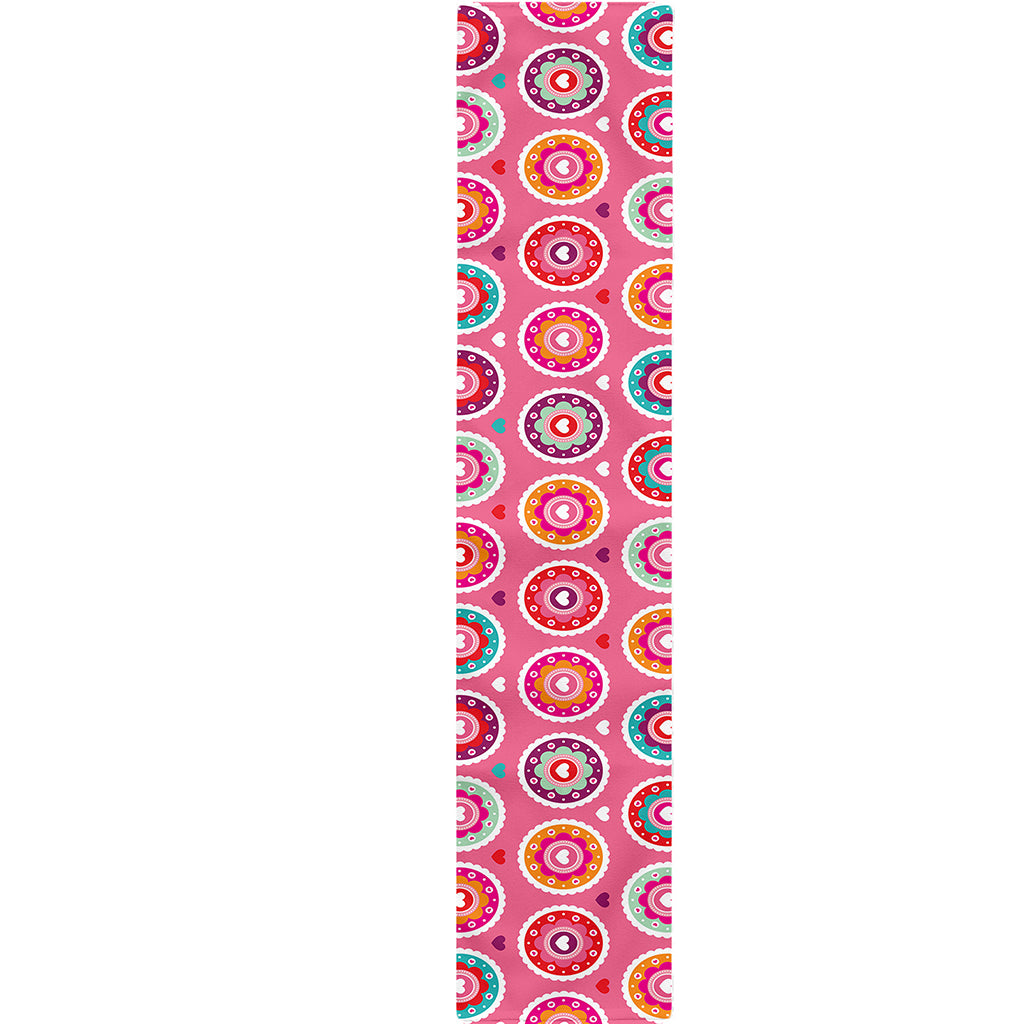 Pink Girly Flower Pattern Print Table Runner