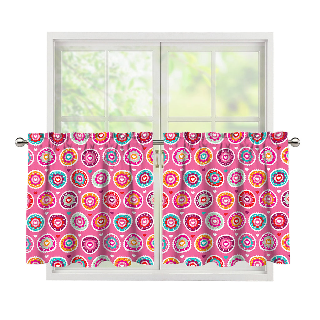 Pink Girly Flower Pattern Print Tier Curtains