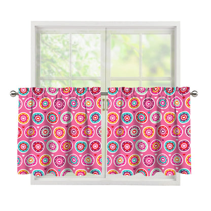 Pink Girly Flower Pattern Print Tier Curtains