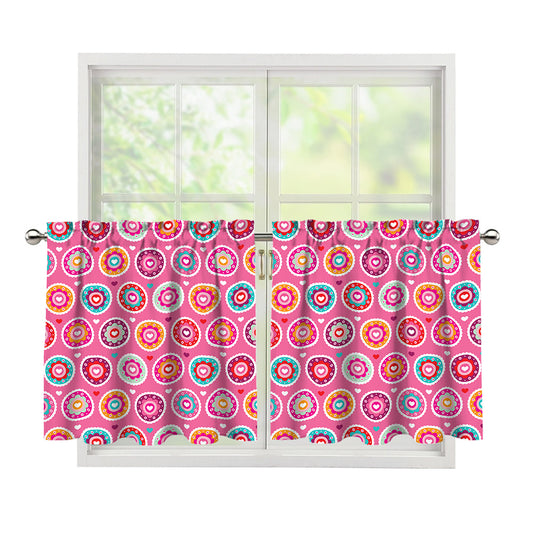 Pink Girly Flower Pattern Print Tier Curtains
