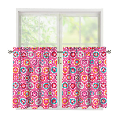 Pink Girly Flower Pattern Print Tier Curtains
